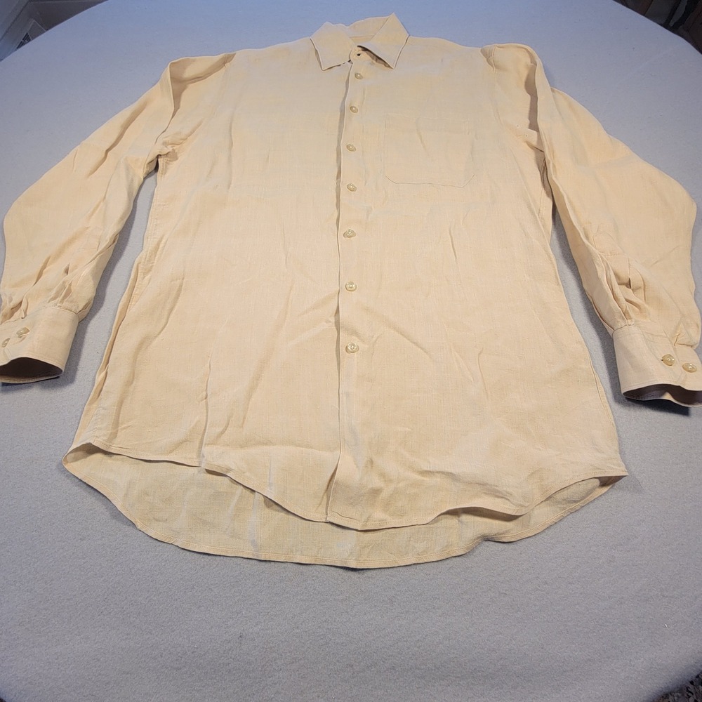 Scott Barber 100% Linen Button Down Shirt Long Sleeve Men's‎ M Beige Loose Fit